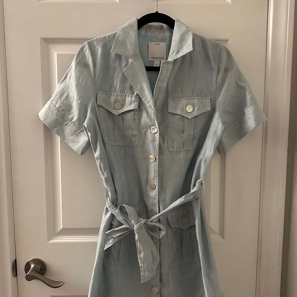 C/MEO Collective Powder Blue Buttoned Tie Front Dress
